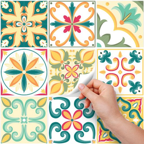 15 (Piezas) Adhesivo para Azulejos 20x20 cm - PS00111 - Pamplona - Adhesivo Decorativo para Azulejos para baño y Cocina - Stickers Azulejos - Collage de Azulejos