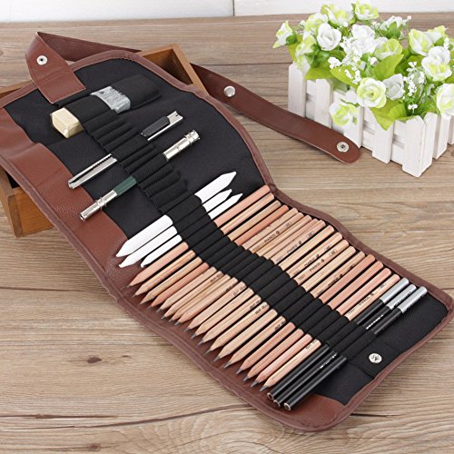 18pcs Sketching Pencil Set LáPiz De CarbóN Borrador Cuchillo LáPiz De Dibujo Boceto Set Con Roll Up Lienzo LáPiz Bolsa Dibujo Pintura ArtíStica Herramienta Para Artistas Profesionales Y Principiantes