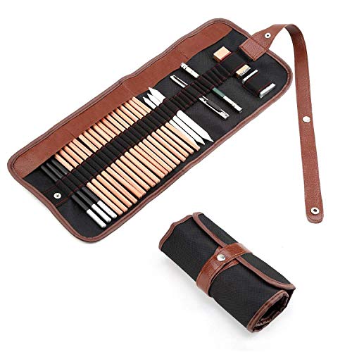 18pcs Sketching Pencil Set LáPiz De CarbóN Borrador Cuchillo LáPiz De Dibujo Boceto Set Con Roll Up Lienzo LáPiz Bolsa Dibujo Pintura ArtíStica Herramienta Para Artistas Profesionales Y Principiantes