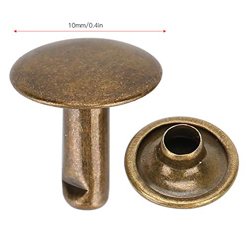 200 juegos de remaches de cuero de remache de doble tapa Espárragos de metal tubulares para reparaciones artesanales de cuero Bolsas Cinturones Sombrero Zapatos Costura Decoración 10x10mm(Bronce)