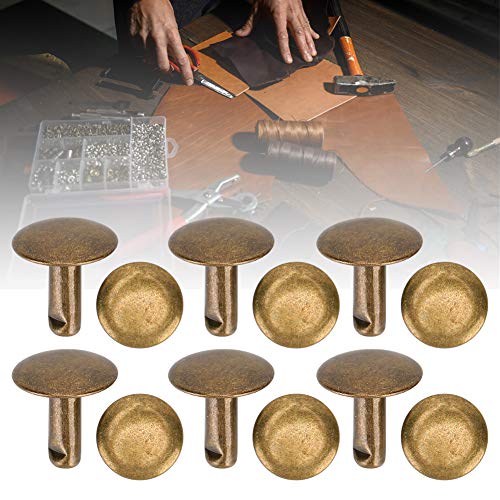 200 juegos de remaches de cuero de remache de doble tapa Espárragos de metal tubulares para reparaciones artesanales de cuero Bolsas Cinturones Sombrero Zapatos Costura Decoración 10x10mm(Bronce)