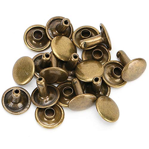 200 juegos de remaches de cuero de remache de doble tapa Espárragos de metal tubulares para reparaciones artesanales de cuero Bolsas Cinturones Sombrero Zapatos Costura Decoración 10x10mm(Bronce)