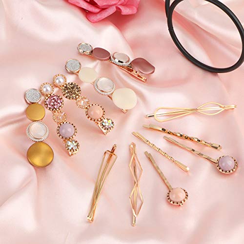 20Pcs Clips de Pelo Perlas,Moda Clips de Pelo,Horquillas Geométricas,Clips de Diamantes de Imitación, Horquilla de Perlas Artificiales,Horquilla de Metal para Cabello Hair Clip para Mujer Chica y Niña