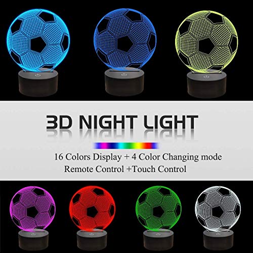 3D Ilusión óptica Lámpara LED Luz de noche Deco LED Lámpara 7 colores de control remoto con Acrílico Plano & ABS Base & Cargador usb (fútbol)