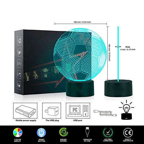 3D Ilusión óptica Lámpara LED Luz de noche Deco LED Lámpara 7 colores de control remoto con Acrílico Plano & ABS Base & Cargador usb (fútbol)