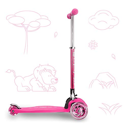 3StyleScooters® RGS-1 Patinete Scooter Tres Ruedas para Niños Pequeños Niños de 3 Años o Más con Luces LED en Las Ruedas, Diseño Plegable, Manillar Ajustable (Rosa)