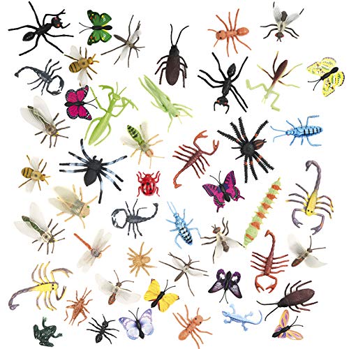 50 Figuras de Insectos Bichos de Plástico Juguetes para Niños| No Tóxico, Formas y Tamaños Realistas| Mariposa Arañas Hormigas Orugas Libélula, etc| Educativo Regalo Fiesta Cumpleaños.