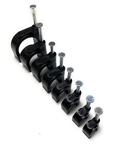 50 x 7mm Negro Clips Rondos de cable de pared, Clavos de pared de cable Maneja el cable eléctrico CAT5/CAT6,RG6,RG59,RJ45 Cable en Hogar, Oficina, Accesorios de escritorio