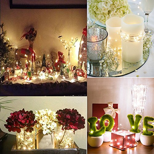 6 Piezas Cadena de Luces con pilas CR2032 en 2M/7Ft 20 LEDs Plata Alambre Guirnalda Luces para Decoración Interior, Boda, Fiesta de Navidad (Blanco cálido)