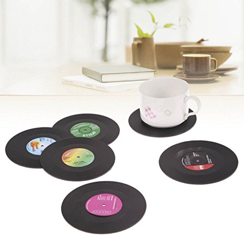 6x Coaster Copa Sostenedor de Bebida Mat Tabla Mantel Forma de CD Vinyl Record Redonda Vendimia