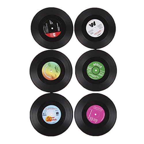 6x Coaster Copa Sostenedor de Bebida Mat Tabla Mantel Forma de CD Vinyl Record Redonda Vendimia