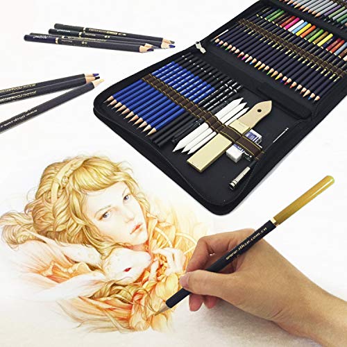 72 Piezas Set Lápices de colores profesional Con Lapices De Dibujo,Lapices Acuarelables,colores lapices acuarelables,carbón,Lápices Pastel,Herramientas de dibujo y Caja de lápiz