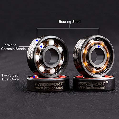 8 Piezas Rodamientos de Skate - Rodamientos de Bolas de Cerámica para Longboard / Roller Skate / Skateboard, 608 RS ABEC 9 Ceramic Skate Bearings, 8mm x 22mm x 7mm (Negra)