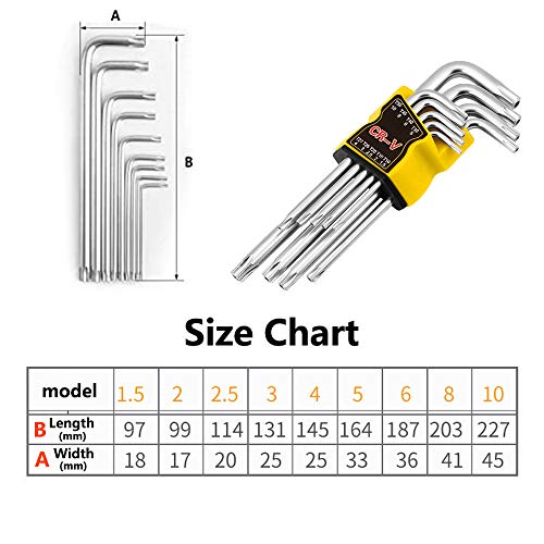 9 Piezas Juego de Llaves Torx, T10-T50, Llave Hexagonal Torx, Llave Allen de Brazo, con Soporte Plegable, Juego de Llaves Torx Alargadas, Utilizado para Muebles, Mantenimiento de Máquinas