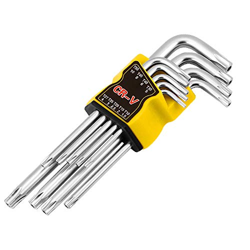 9 Piezas Juego de Llaves Torx, T10-T50, Llave Hexagonal Torx, Llave Allen de Brazo, con Soporte Plegable, Juego de Llaves Torx Alargadas, Utilizado para Muebles, Mantenimiento de Máquinas