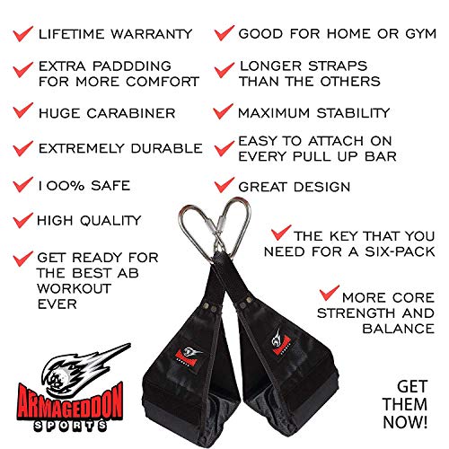 Ab Straps Slings Eslingas Correas - Par de Resistente Para Colgar Elevador de Piernas Pull Up Fitness con Gran Mosquetón para Entrenamiento Abdominal por Armageddon Sports