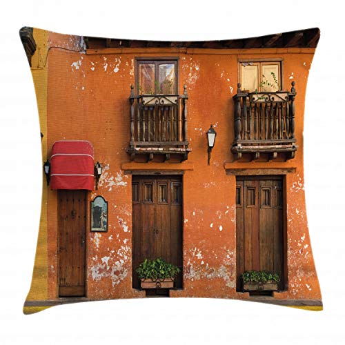 ABAKUHAUS America Funda para Almohada, Cartagena Calles Photo, Decorativo, Estampado en Ambos Lados, 40 x 40 cm, Marrón Anaranjado