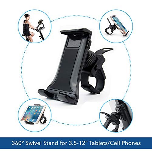 AboveTEK Soporte para iPad/iPhone/Tableta, Antichoque 360° de 3.5 "a 12", Puerto para Tableta con Correa Expandible para Ciclismo Interior/Gimnasio/Cinta de Correr/Bicicleta de Spinning/Elíptica