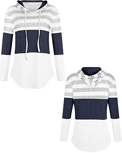 ABRAVO Mujer Sudadera con Capucha Manga Larga Jerséis Sueltos Sudadera con Estampado la Camiseta Otoño Invierno Mujer Chándal (L, Rayado Blanco)