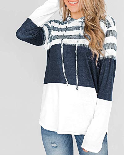 ABRAVO Mujer Sudadera con Capucha Manga Larga Jerséis Sueltos Sudadera con Estampado la Camiseta Otoño Invierno Mujer Chándal (S, Rayado Blanco)