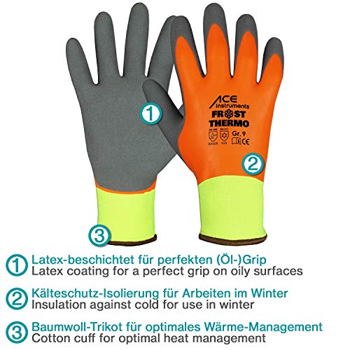 ACE Frost Thermo Guantes de Protección Térmica contra el Frío - Guantes de Invierno - Multiusos - Impermeable - Revestimiento de Látex - 8/M