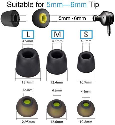 aceyoon Almohadillas Auriculares 6 paires 12 unidad (3 Silicona + 3 Espuma con Memoria) Noise Cancelling Ear Tips para Audifonos Intra Auricular Almohadillas Reemplazo para In Ear Auriculares