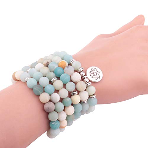 Adramata 8mm Mala Amazonita 108 Cuentas Collar para Yoga Rosario Budista Oración Pulsera Hecha por Piedras Preciosas Naturales Ágata Jade para Mujeres Hombres