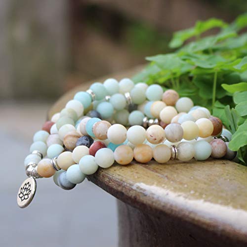 Adramata 8mm Mala Amazonita 108 Cuentas Collar para Yoga Rosario Budista Oración Pulsera Hecha por Piedras Preciosas Naturales Ágata Jade para Mujeres Hombres