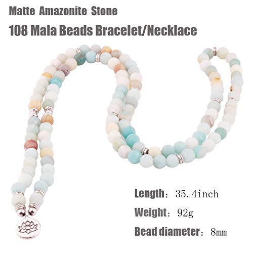 Adramata 8mm Mala Amazonita 108 Cuentas Collar para Yoga Rosario Budista Oración Pulsera Hecha por Piedras Preciosas Naturales Ágata Jade para Mujeres Hombres