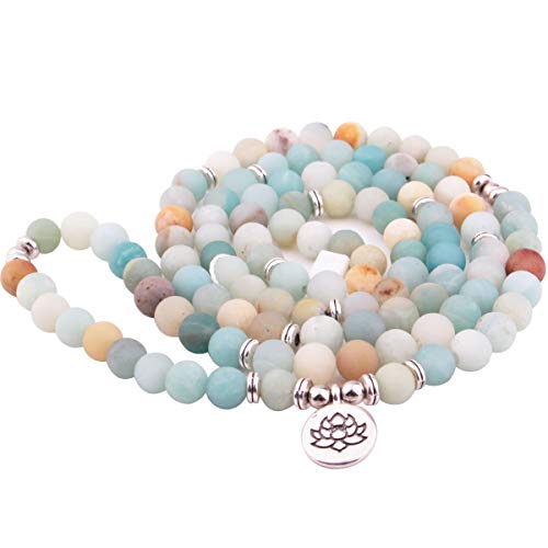 Adramata 8mm Mala Amazonita 108 Cuentas Collar para Yoga Rosario Budista Oración Pulsera Hecha por Piedras Preciosas Naturales Ágata Jade para Mujeres Hombres