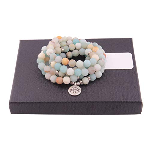 Adramata 8mm Mala Amazonita 108 Cuentas Collar para Yoga Rosario Budista Oración Pulsera Hecha por Piedras Preciosas Naturales Ágata Jade para Mujeres Hombres