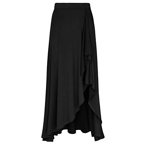 Agoky Falda Irregular de Danza para Mujer Falda Larga de Ballet Baile Flamenco Latino Tango Sevillanas Traje Falda Danza del Vientre Chica Dancewear Negro Small