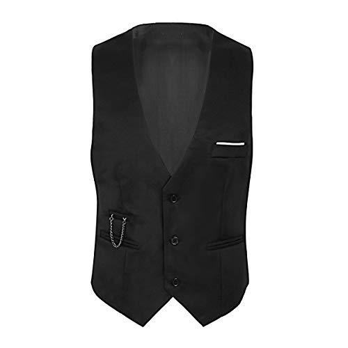 Agoky Hombre Chaleco Sin Mangas Retro Trajes Banquete Ceremonia M-4XL (Cadena incluida) El Chaleco es pequeño, Se Recomienda Comprar Dos Tallas más Negro 2XL