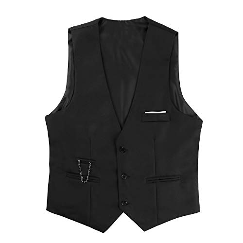 Agoky Hombre Chaleco Sin Mangas Retro Trajes Banquete Ceremonia M-4XL (Cadena incluida) El Chaleco es pequeño, Se Recomienda Comprar Dos Tallas más Negro 2XL