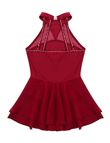 Agoky Vestido de Danza Ballet para Niña Maillot de Patinaje Artístico Diamantes Body Leotardo de Baile Gimnasia Rítmica con Falda Disfraz Bailarina Vino Rojo 12 Años