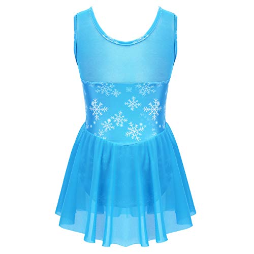 Agoky Vestido de Danza Ballet para Niña Maillot de Patinaje Artístico Gimnasia Rítmica con Falda Traje Patinadora Bailarina Disfraz Princesa Nieve Azul 9-10 Años