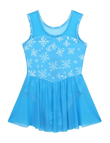 Agoky Vestido de Danza Ballet para Niña Maillot de Patinaje Artístico Gimnasia Rítmica con Falda Traje Patinadora Bailarina Disfraz Princesa Nieve Azul 9-10 Años