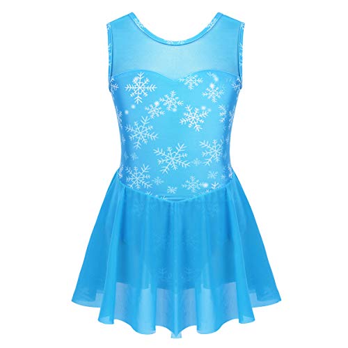 Agoky Vestido de Danza Ballet para Niña Maillot de Patinaje Artístico Gimnasia Rítmica con Falda Traje Patinadora Bailarina Disfraz Princesa Nieve Azul 9-10 Años