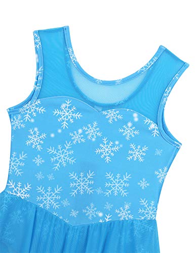 Agoky Vestido de Danza Ballet para Niña Maillot de Patinaje Artístico Gimnasia Rítmica con Falda Traje Patinadora Bailarina Disfraz Princesa Nieve Azul 9-10 Años