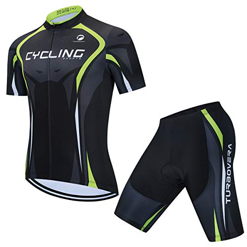 AICTIMO Traje Ciclismo Maillots Ciclismo Hombre Verano+ Pantalones Corto Ciclismo Acolchado de Gel Culotte y Maillot para MTB, Spinning, Bicicleta (verde1, M)