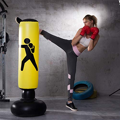 AILUOR - Saco de Boxeo Hinchable para Entrenamiento de Golpes y Patadas con Forma de Torre Saco de Arena para niños para Practicar Fitnes Deportes Juegos liberación de estrés 160 cm, Amarillo