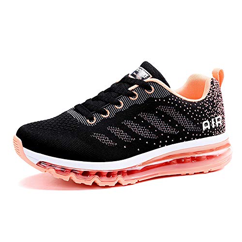 Air Zapatillas de Running para Hombre Mujer Zapatos para Correr y Asfalto Aire Libre y Deportes Calzado Unisexo Black Orange 38