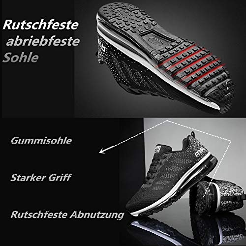 Air Zapatillas de Running para Hombre Mujer Zapatos para Correr y Asfalto Aire Libre y Deportes Calzado Unisexo Black White 38