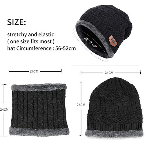 Aisprts Gorro Invierno con Bufanda, Calentar Sombreros Gorras Beanie de Punto Para Hombre Mujer (Negro)