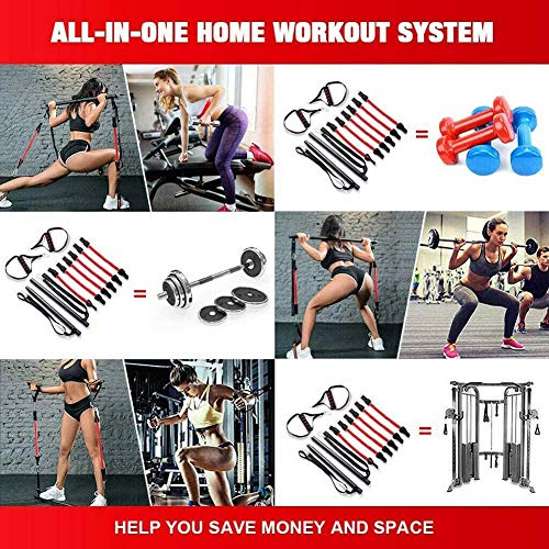 Ajustable Barra de Pilates con Bandas de Resistencia, Barra de Pilates Portatil con Banda de Resistencia, Entrenamiento de Yoga Stick Fitness Bar Kit para estiramiento corporal6 Resistance Bands