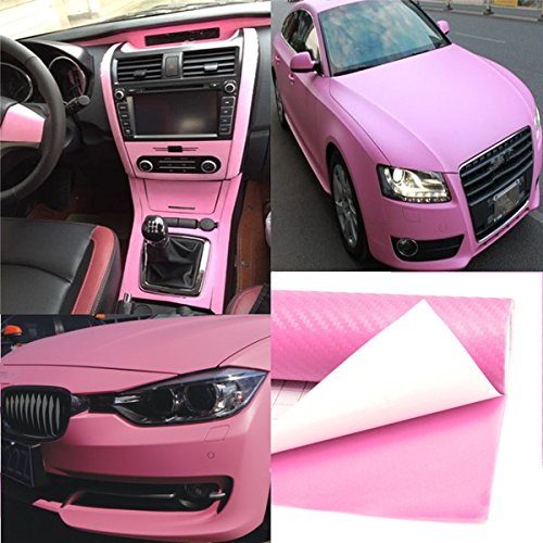 Alamor 200X30Cm Bricolaje Carbono Fibra Vinilo Wrap Rollo Película Pegatina Coche Calcomanía Hoja - Rosa