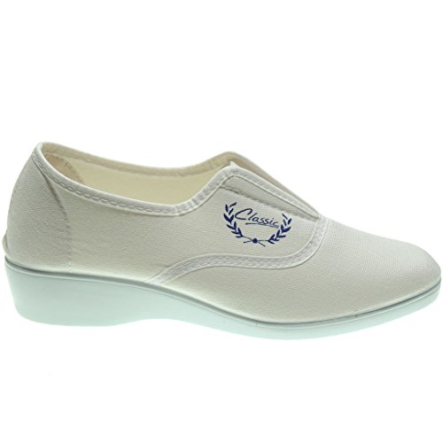 Alcalde 7000 Zapatilla Deportiva Aerobic Lona Mujer Cuña 3.8Cm Ajuste Elástico Empeine Piso Goma Antidelizante Blanco Talla 37