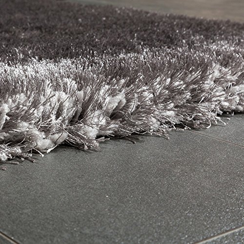 Alfombra Shaggy Elegante De Pelo Largo Monocolor Mullida Brillante En Gris Claro, tamaño:80x150 cm