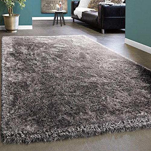 Alfombra Shaggy Elegante De Pelo Largo Monocolor Mullida Brillante En Gris Claro, tamaño:80x150 cm