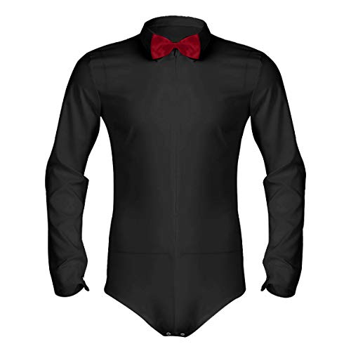 Alvivi Hombres Bodies Actuación Bailando Ropa Escénica Disfraces Jazz Trajes Mangas Largas Camisa Latín Baile M-XXXL Negro Medium